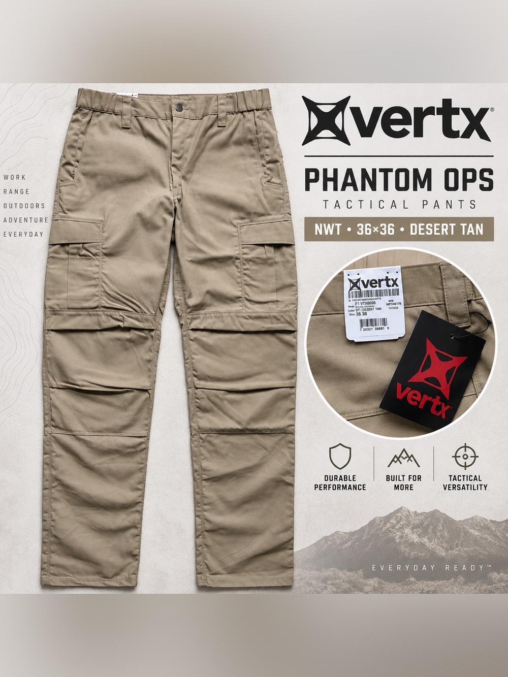 Vertx Phantom OPS Tactical Cargo Pants Men’s 36x36 Desert Tan NWT